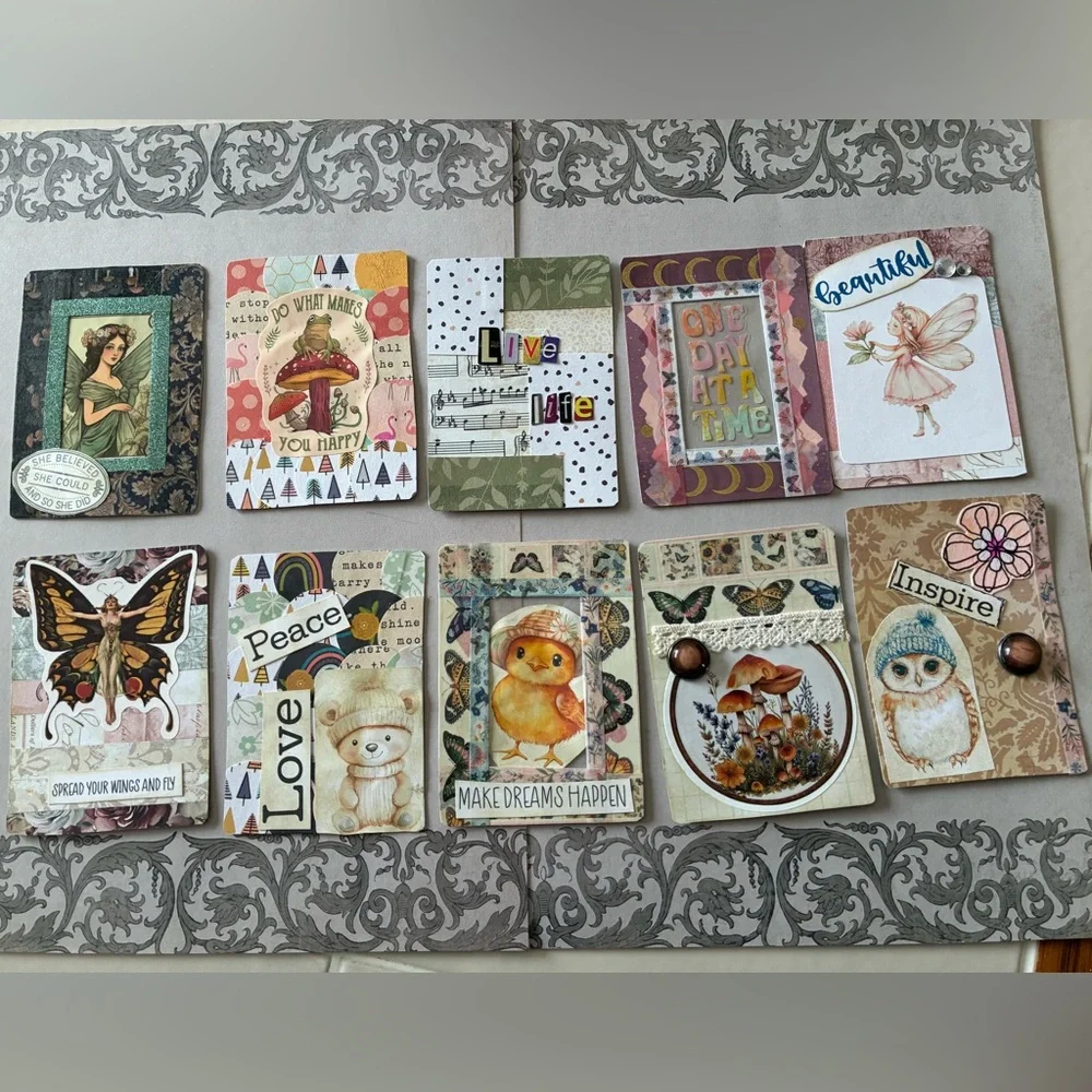 Set Of 10 Handmade Altered Playing Cards - Cute Animal & Whimsical Designs